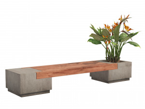 Outdoor bench with Bird Of Paradise flower 3D Model