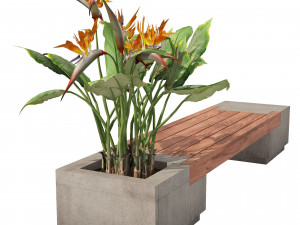 Outdoor bench with Bird Of Paradise flower 3D 모델
