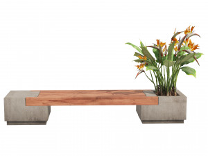 Outdoor bench with Bird Of Paradise flower 3D 모델