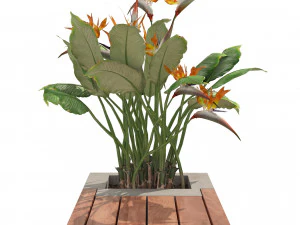 Outdoor bench with Bird Of Paradise flower 3D Model