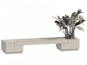 Outdoor bench with Bird Of Paradise flower 3D Model
