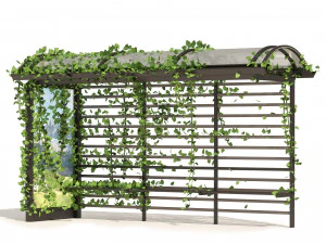 क्लाइंबिंग प्लांट के साथ 3 बस स्टेशन 3D मॉडल