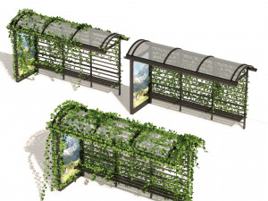 3 Bus Station with Climbing plant Model 3D