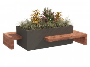 Nowoczesna donica na kwiaty z drewnianą ławką Model 3D