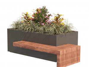 Modern Flowers Planter with Wood Bench 3D Модель