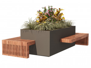 Modern Flowers Planter with Wood Bench 3D Модель