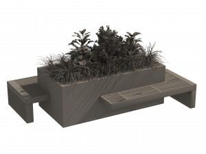 Modern Flowers Planter with Wood Bench 3D Модель