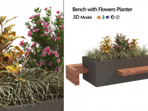 Modern Flowers Planter with Wood Bench 3D Модель