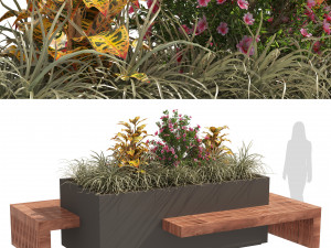 Modern Flowers Planter with Wood Bench 3D Модель