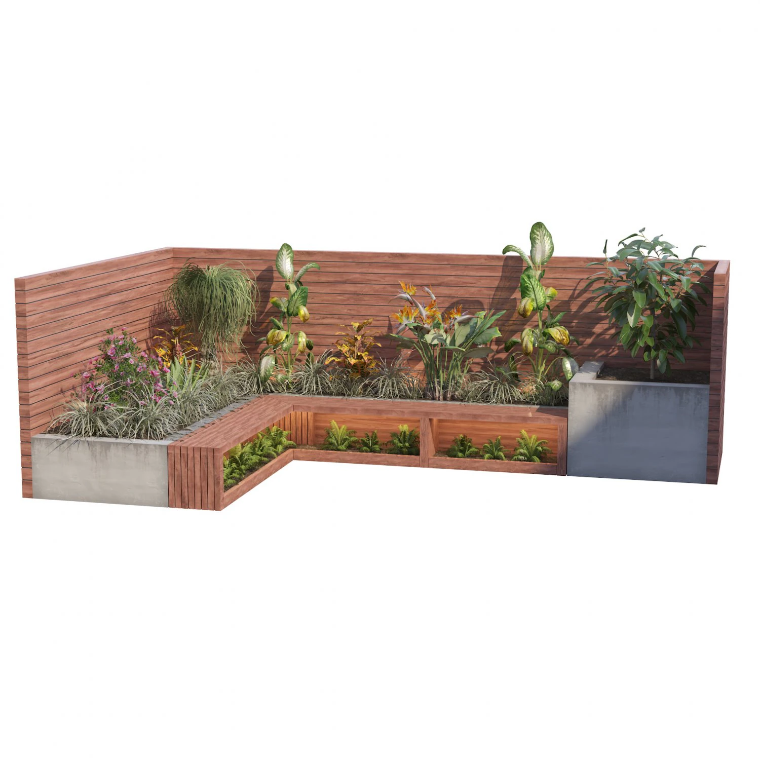 Corner bench seating with planter 3D Model .c4d .max .obj .3ds .fbx .stl .blend