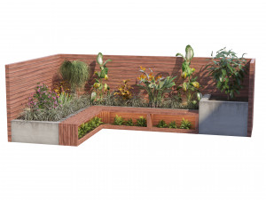 Corner bench seating with planter 3D Model