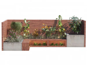Corner bench seating with planter 3D Model