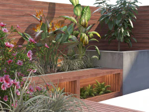 Corner bench seating with planter 3D Model