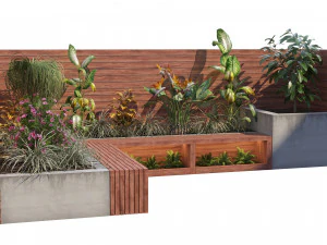 Corner bench seating with planter 3D Model