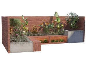 Corner bench seating with planter 3D Model