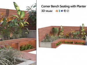 Corner bench seating with planter 3D Model
