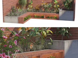 Corner bench seating with planter 3D Model