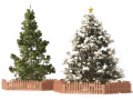 2 outdoor Christmas trees with wood fence 3D मॉडल