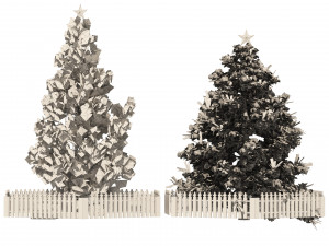 2 outdoor Christmas trees with wood fence 3D Модель