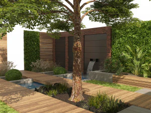 Exterior Garden yard scene with plants and small pool 3D Model