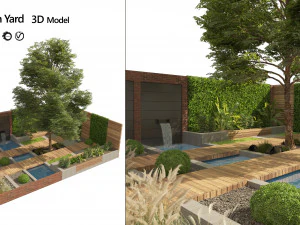 Exterior Garden yard scene with plants and small pool 3D Model