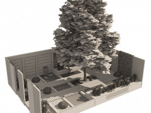 Exterior Garden yard scene with plants and small pool Modelo 3D