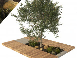 Ahşap g&uuml;verte ekici ile zeytin ağacı 3D Model