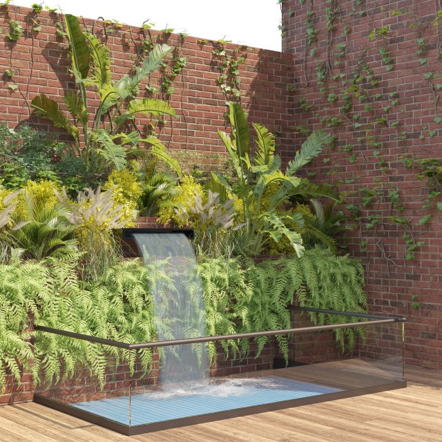 Garden Greenwall with Fountain 3D Model .c4d .max .obj .3ds .fbx .stl .blend 