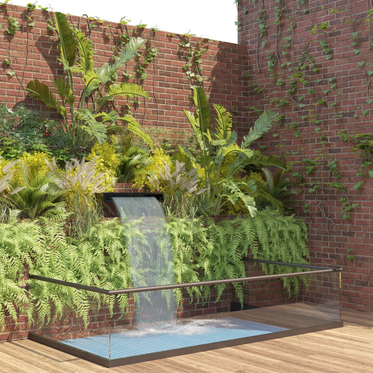 Garden Greenwall with Fountain 3D Model .c4d .max .obj .3ds .fbx .stl .blend 