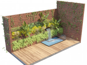 Garden Greenwall with Fountain 3D Model
