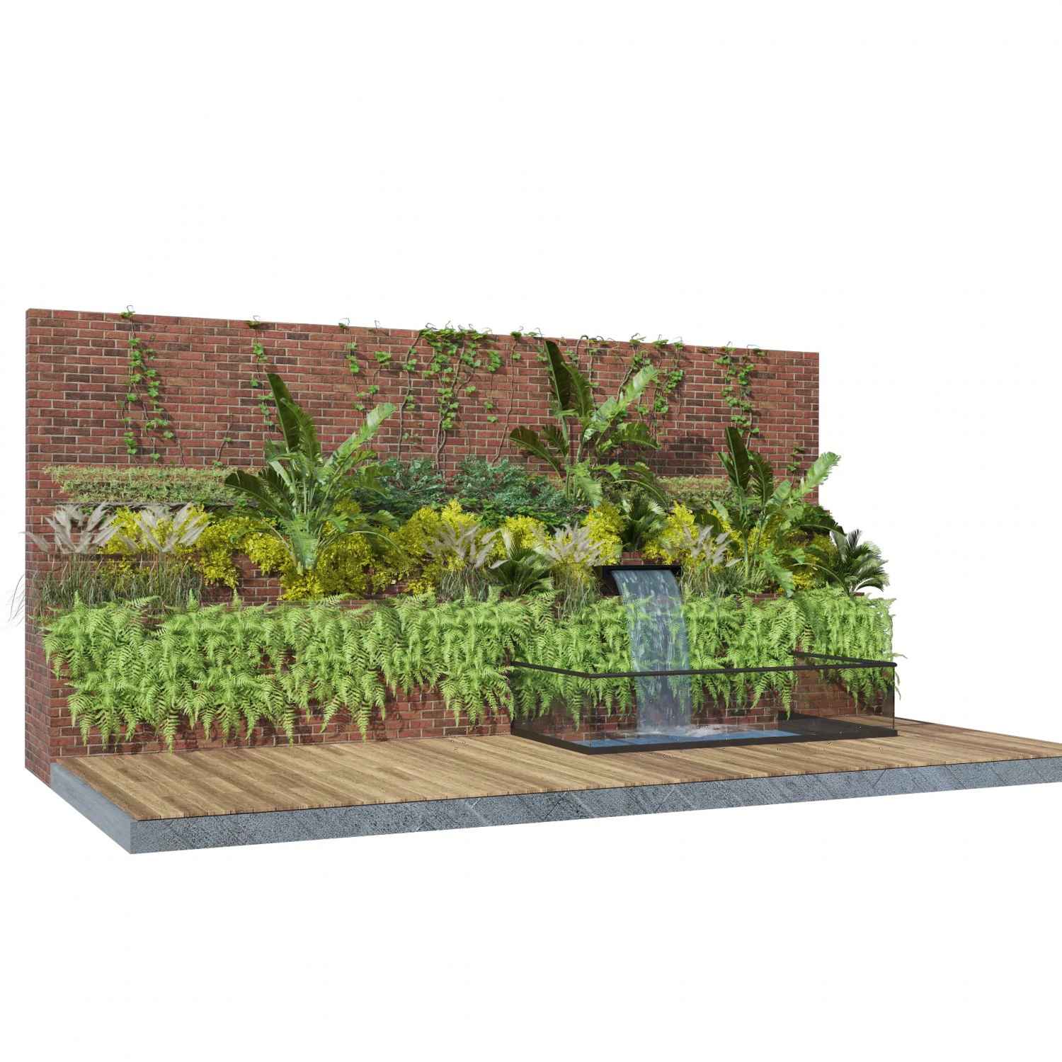 Garden Greenwall with waterfall v02 3D Model .c4d .max .obj .3ds .fbx .stl .blend