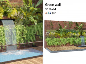 Garden Greenwall with waterfall v02 3D Model
