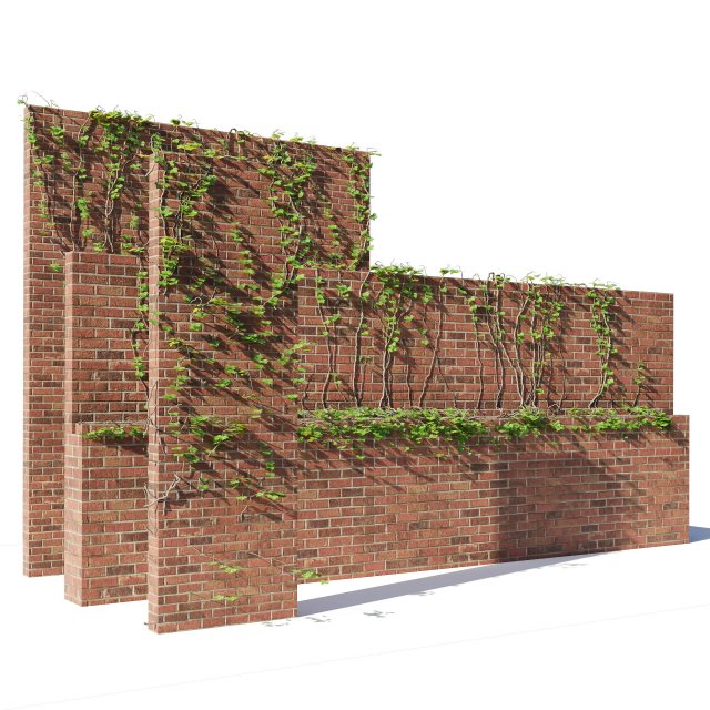 Brick walls with climber plant Modello 3D .c4d .max .obj .3ds .fbx .stl .blend 