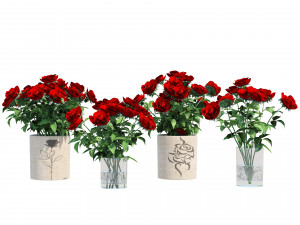 Red rose flower vases 3D Model