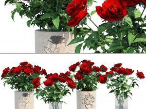 Red rose flower vases 3D Модель