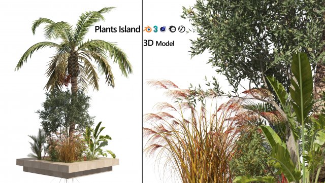 Island plants collection 3D 모델 .c4d .max .obj .3ds .fbx .stl .blend 