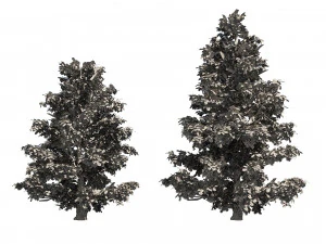 Scrub holly trees with red berries 3D Model
