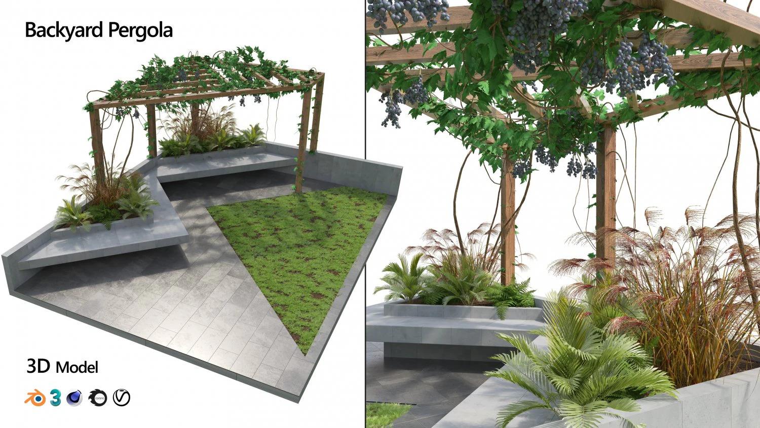 Crape vine pergola backyard 3D Model .c4d .max .obj .3ds .fbx .stl .blend