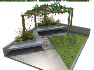 Crape vine pergola backyard 3D 模型