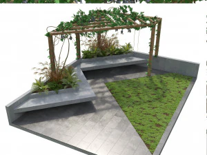 Crape vine pergola backyard 3D Model