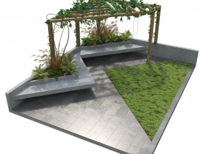 Crape vine pergola backyard 3D Model