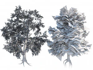 Low and high poly tree broadleaf trees 3D Model