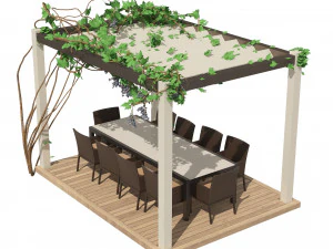 Modern pergola with climber grapevine 3D Model