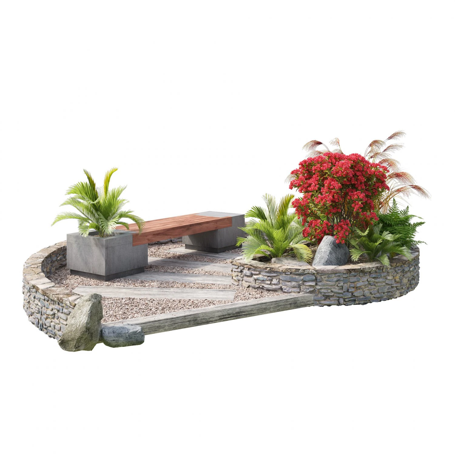 Spiral landscape bench with flower planter 3D Model .c4d .max .obj .3ds .fbx .stl .blend 
