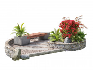 Spiral landscape bench with flower planter  3D Model