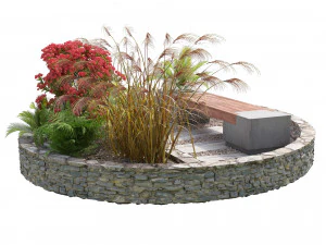 Spiral landscape bench with flower planter 3D Model