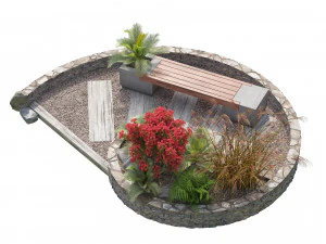 Spiral landscape bench with flower planter 3D Model