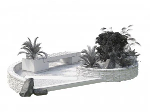 Spiral landscape bench with flower planter 3D Model