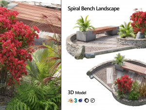 Spiral landscape bench with flower planter Modello 3D