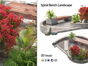 Spiral landscape bench with flower planter 3D Model